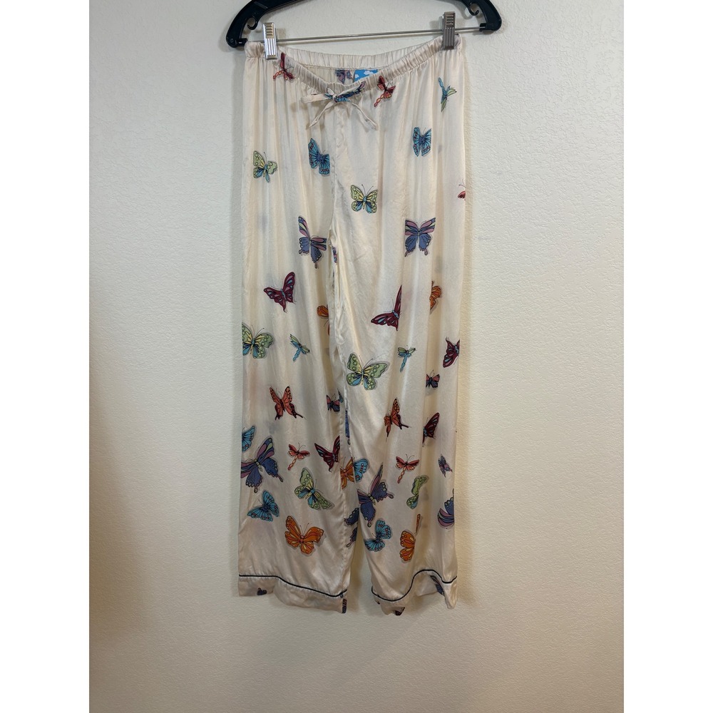 Nick & Nora Pajama Set Womens S Ivory Butterfly 100% Silk Sleepwear Coquette - Picture 2 of 15